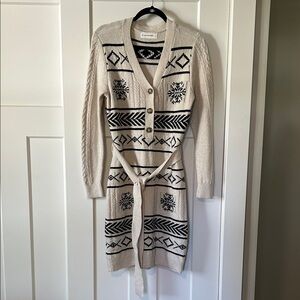 Lucky Brand Cream and Black Long Sleeve Dress